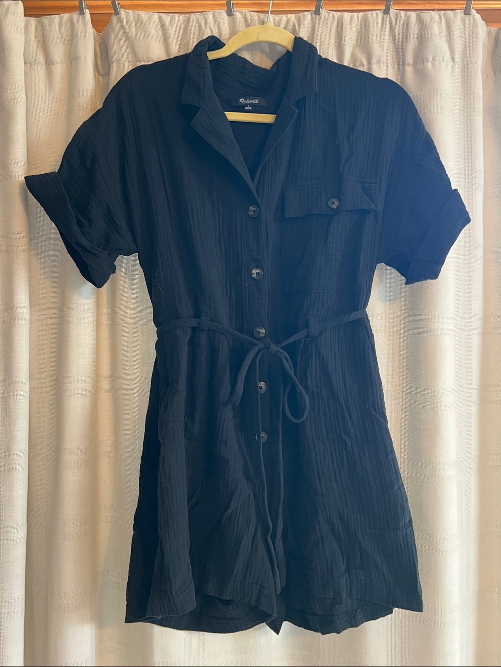 Madewell Black Short-Sleeve Button Romper Small